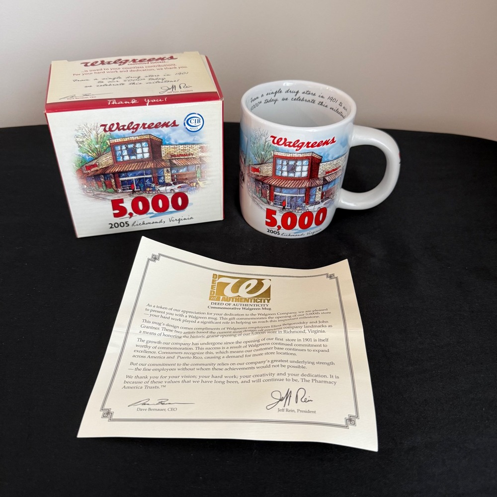 Walgreens 5,000th Store Commemorative Mug 2005 Richmond VA w/‎ Box COA